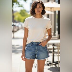 Arizona Jean Co Aztec Trim Distressed Denim Shorts Size 5